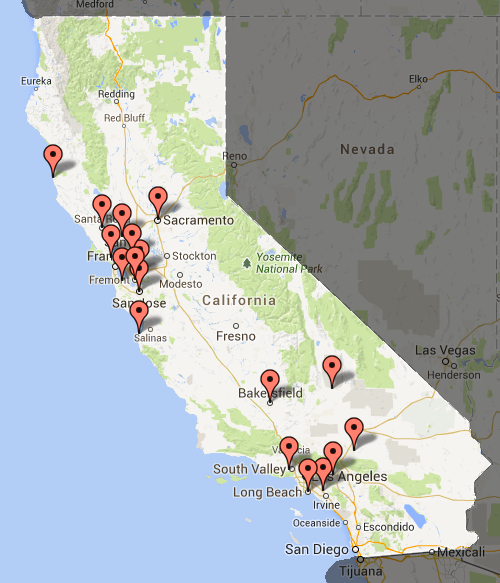 Map: Branch Locations of the California Writers Club